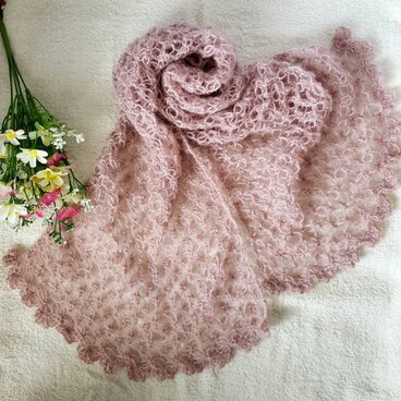 春先ウール・モヘヤのふんわりショール~ローズピンク