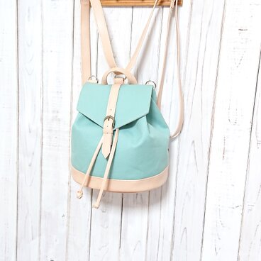 3wayミント帆布とベージュ合皮のリュックK