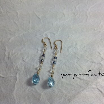 ブルートパーズのロングピアス