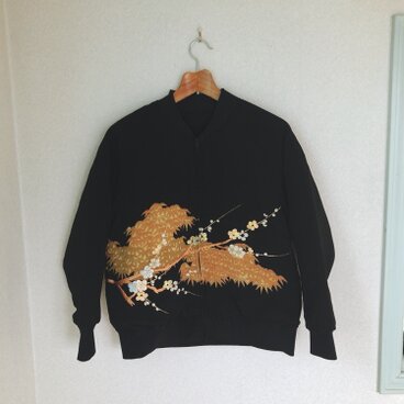 着物リメイクジャンパー（笹に梅）