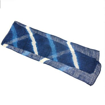 藍のグラデーションが美しい藍染麻混スカーフ（柄24）