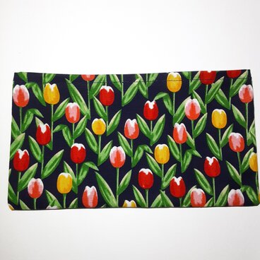 【マスクケース】プリーツ型マスク用　不織布マスク用　大人用　チューリップ柄　紺