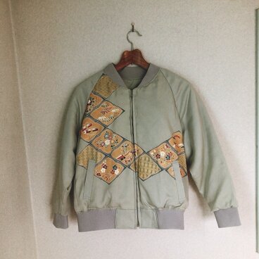 着物リメイクジャンパー（菱型に草花）