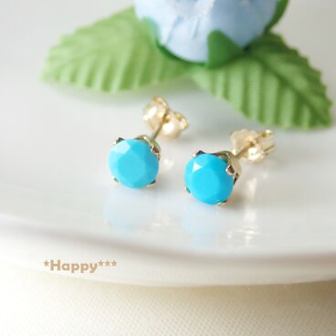 *P24*K14GF*宝石質ターコイズAAA（ファセットカット5ｍｍ）☆4本爪ピアス