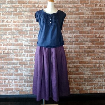 国産リネン　タックスカート　裏地＆シームポケット付き