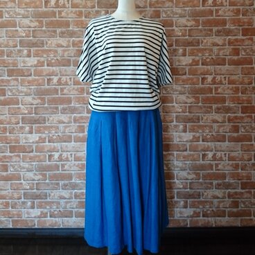 袖スリット　変形ドルマンスリーブ　ニットボーダーＴシャツ