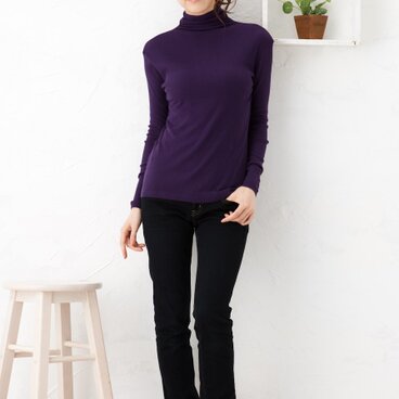 日本製/綿シフォンＴシャツ　ハイネック長袖　　..5831