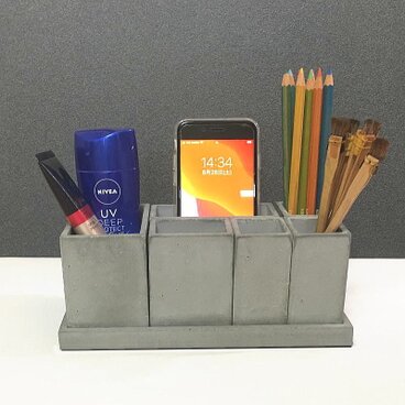 卓上整理ボックス／デスクオーガナイザー／スマホスタンド　コンクリート製 -コンクリート/モルタル/セメント雑貨-