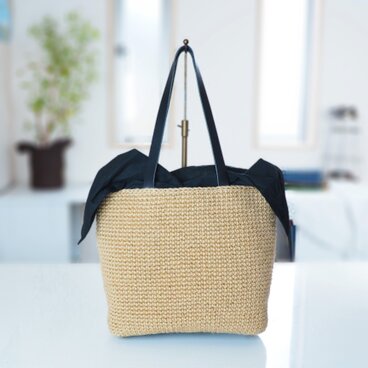 三角布つき麻ひもバッグ-黒無地