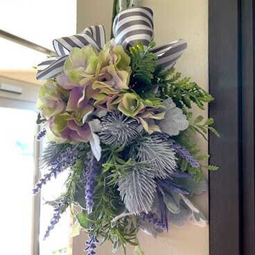 紫陽花とエリンジウムのスワッグ【アーティフィシャルフラワー】