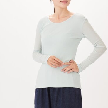 日本製/シルク混コットンシフォンＴ　丸首長袖... 5978