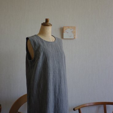 備後節織墨染白ハケロング丈ワンピース