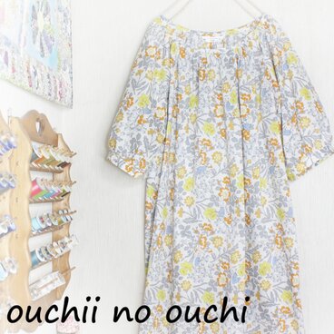 リバティLIBERTY　♪ネックボタンラグランギャザーワンピース♡ベルト付き