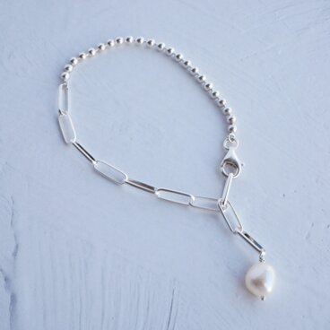 SV925 ミックスチェーンとバロックパールのブレスレット