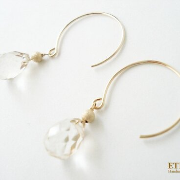 【14kgf】シャンパンカラークォーツのピアス