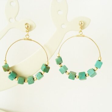 キューブターコイズのリングピアス