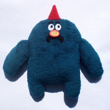 もこもこぬいぐるみ　おっさんの妖精　青緑