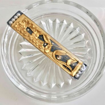 アールヌーヴォーな長方形ヘアクリップ【ネイビー】