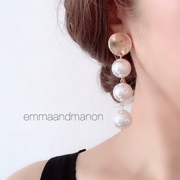 ★アレルギー対応　チタンポスト　パールとフープ 大ぶり ピアス/イヤリング　ウェディング　結婚式　大ぶり　パール