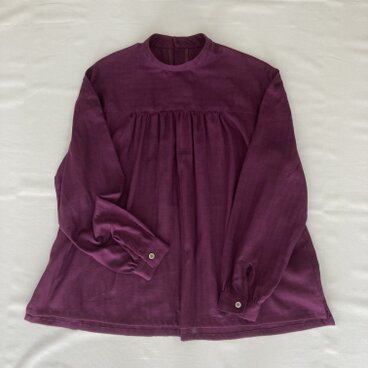 スタンドカラーギャザーブラウス　パープル