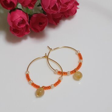 春先引き寄せ石ルチルフープピアスs