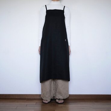 受注制作　 リラックスエプロン　リネン　ブラック