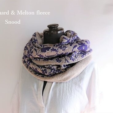 ジャガードニット＆メルトンフリースのスヌード（グレーネイビー・グレーベージュ）