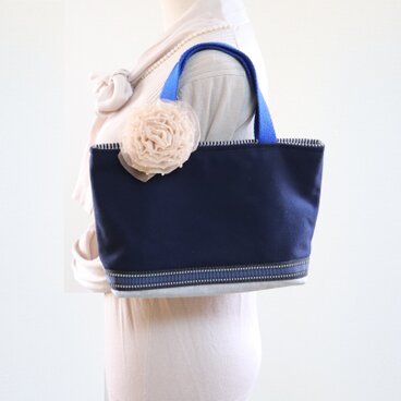 反射付　リバーシブル　デニム調　トートバッグ　ネイビー