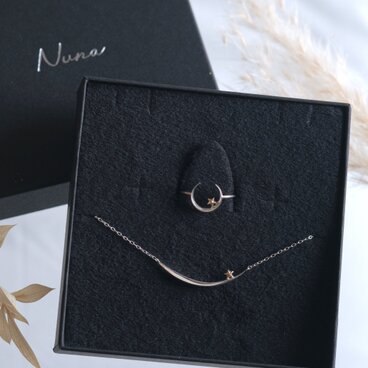 tungl og stjörnur set：K10YG×silver925　月と星ネックレス＆リング　セット　シルバー×ゴールド