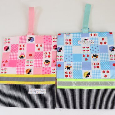 子猫　ネームタグ付　特大　シューズバッグ　反射付　先染め　ピンク