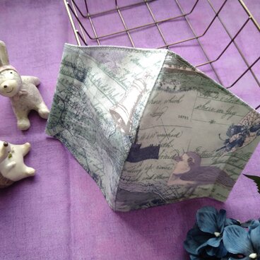 ✨送料無料✨USAコットンmoda fabrics生地使用/落ち着いたミントグリーン地×海鳥、鐘、英字がオシャレなマスクです✴