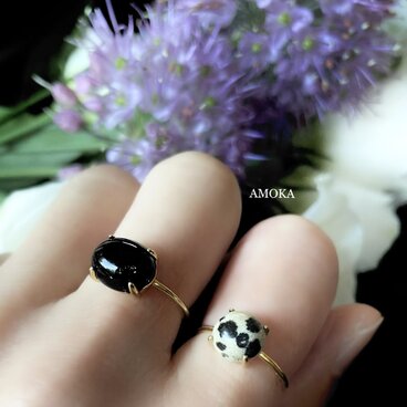 【2点セット販売】silver925  18KGP ブラックオニキスリング × ダルメシアンジャスパーリング