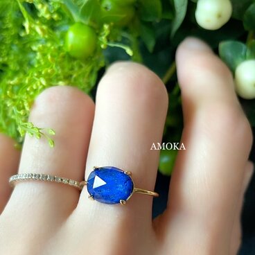 高品質 silver925  18KGP ラピスラズリ×クリスタルAAA天然石リング 指輪  サイズ変更