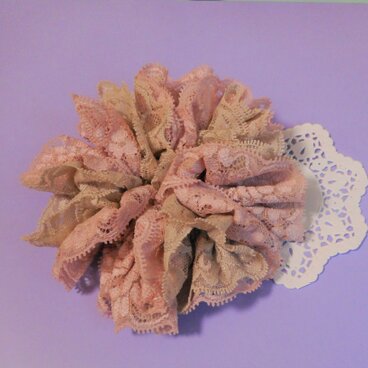 2色レースのふわふわシュシュL（セピアピンクベージュ4265）