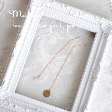 *LOVEとローズクォーツのピアス*１４KGF*