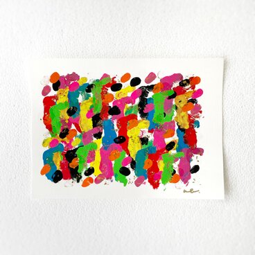 「Awake!」　カラフル　キラキラ　ラメ　アクリル　抽象画　絵画