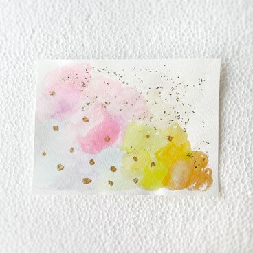 「purification」　抽象画　ラメ　水玉　カラフル　水彩画　絵画