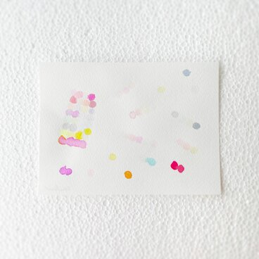 「Pop out」　水彩画　カラフル　水玉　抽象画　絵画