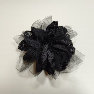 チュールとレースのふわふわシュシュL（Black×Black）