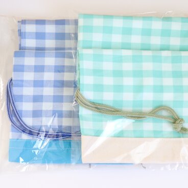 コップ袋　ミニ巾着　緑　ギンガムチェック　帆布