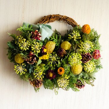 ヤツデのナチュラルドライフラワーハーフリース！AtelierKouan