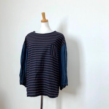 亀田縞＋リネンのブラウスM〜L