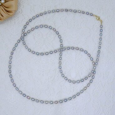 グレーの淡水パール　ロングネックレス　MN0222-002