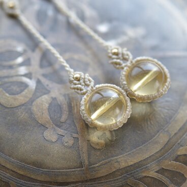 シトリン　シンプルマクラメピアス