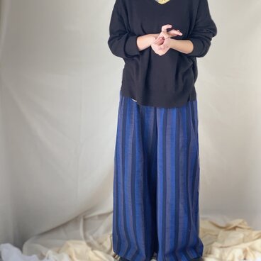 送料無料*会津木綿のワイドパンツかつお縞Mサイズ