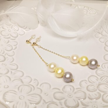 14kgfの大粒淡水パールのロングピアス（イヤリング変更可）