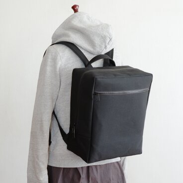 スクエアリュック02 マチ15cm 黒 / 6号帆布