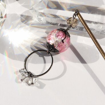 かんざし とんぼ玉 ホタルガラス工芸品 ピンク