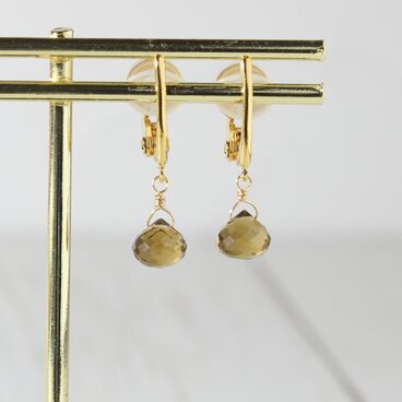 痛くないイヤリング/ピアスみたい◇ビアクォーツの一粒イヤリング