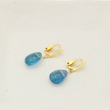 痛くないイヤリング/ピアスみたい/ブルーグリーンフローライトの一粒イヤリング